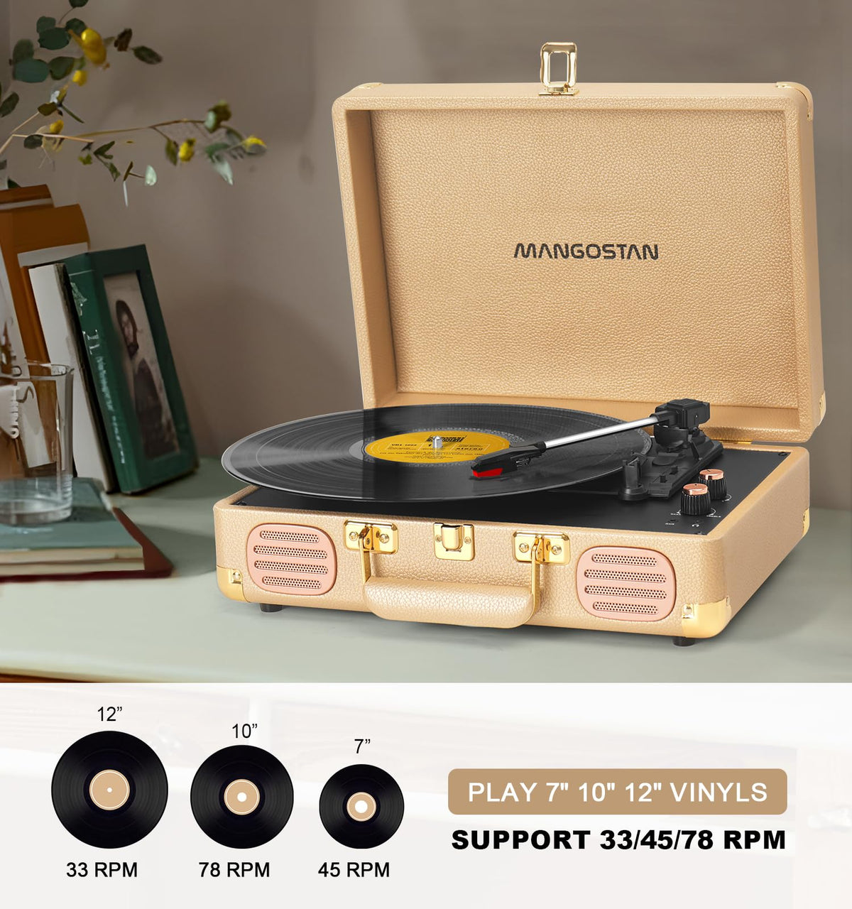 MANGOSTAN champagne PU leather texture emphasizing durable vintage style