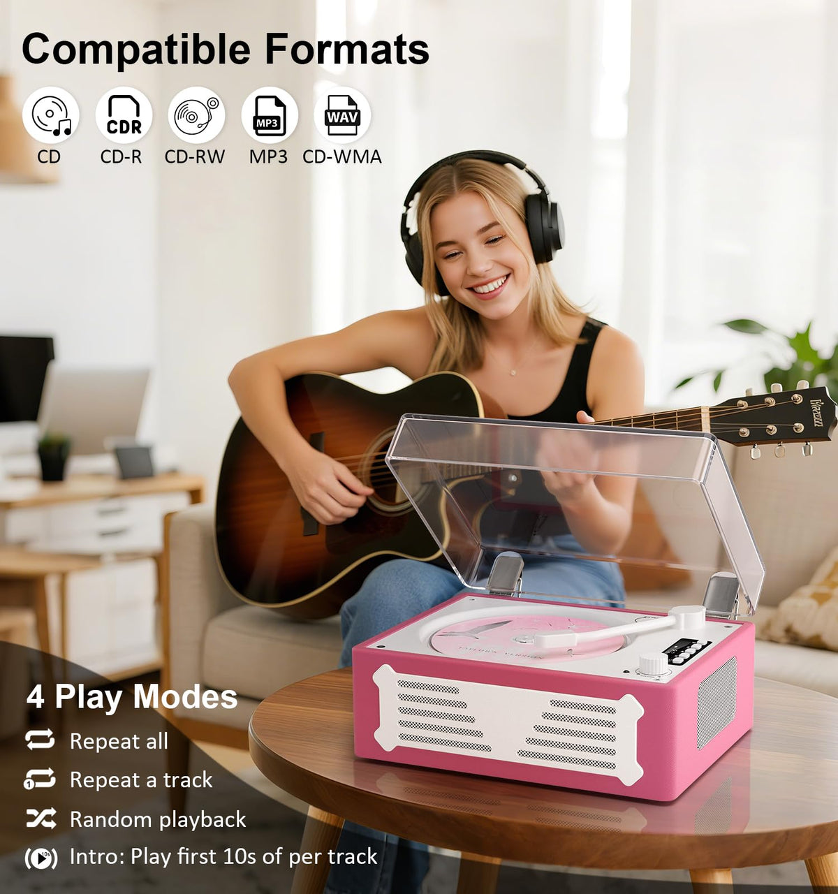 MANGOSTAN portable CD player with 3.5mm AUX for wired listening.