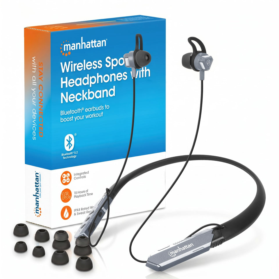 MANHATTAN neckband front view showing slim profile and durable design benefit