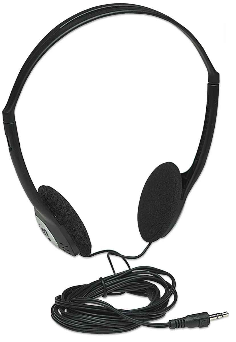Manhattan on-ear headphones with a long 6ft cord for desktop use.