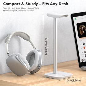 MANMUVIMO desktop headset hanger in aluminum provides sturdy, stable support.