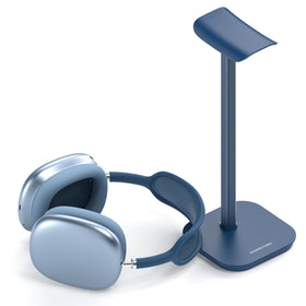 MANMUVIMO headphone stand with blue base keeps desk organized and accessible