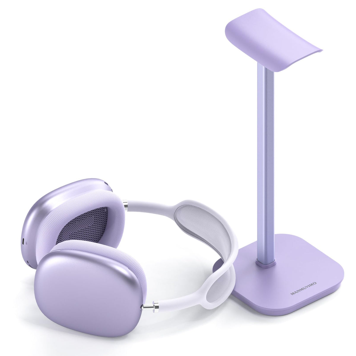 MANMUVIMO Headphone Stand with purple base helps keep your desk organized and within reach.