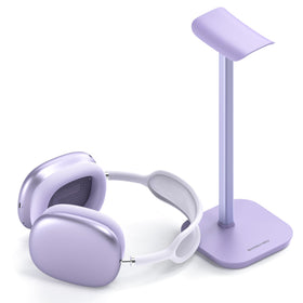 MANMUVIMO Headphone Stand with purple base helps keep your desk organized and within reach.