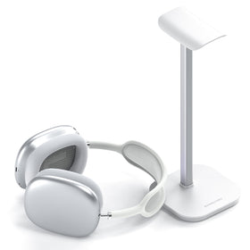 MANMUVIMO headphone stand with white base keeps desks tidy and accessible.