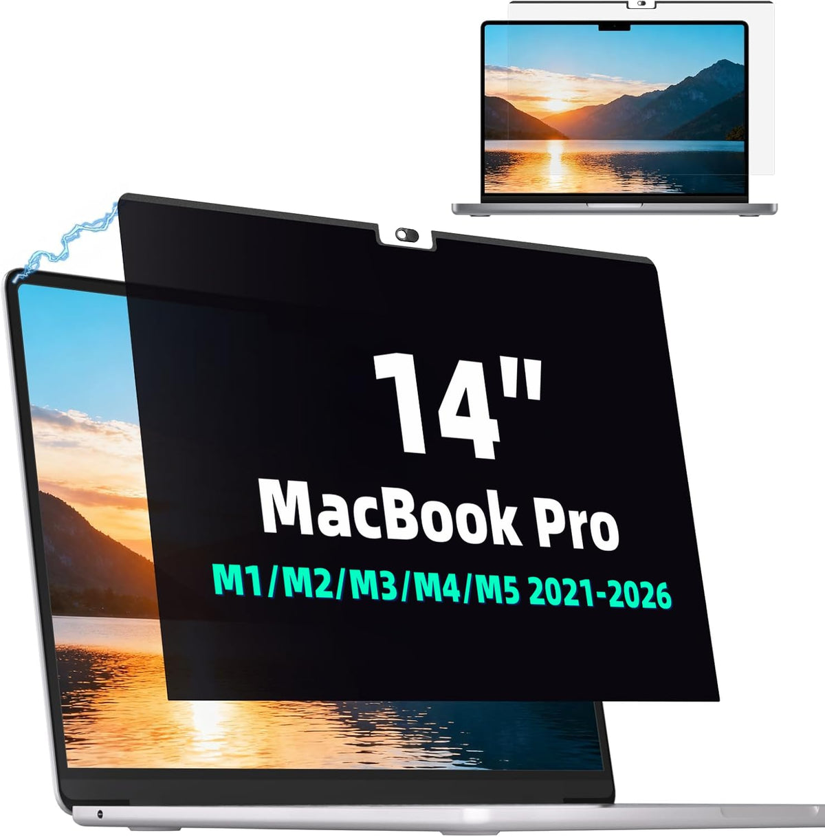 Mao Yeye front view showing privacy screen on MacBook Pro, secure fit benefit