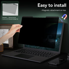 Mao Yeye in-use on a laptop in a café limiting side viewing for privacy
