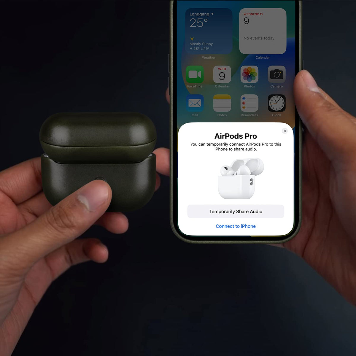 Maogoam AirPods Pro 2 leather case back sync button enables easy re-pairing.
