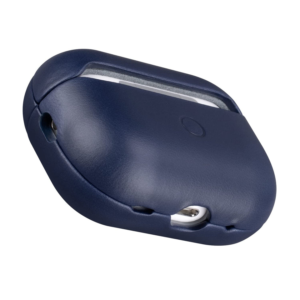 Maogoam AirPods Pro 2 leather case with front LED visibility in blue for quick status checks