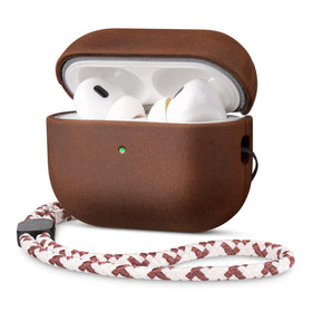 Maogoam AirPods Pro 3 case with vintage leather closeup offering patina-ready protection.