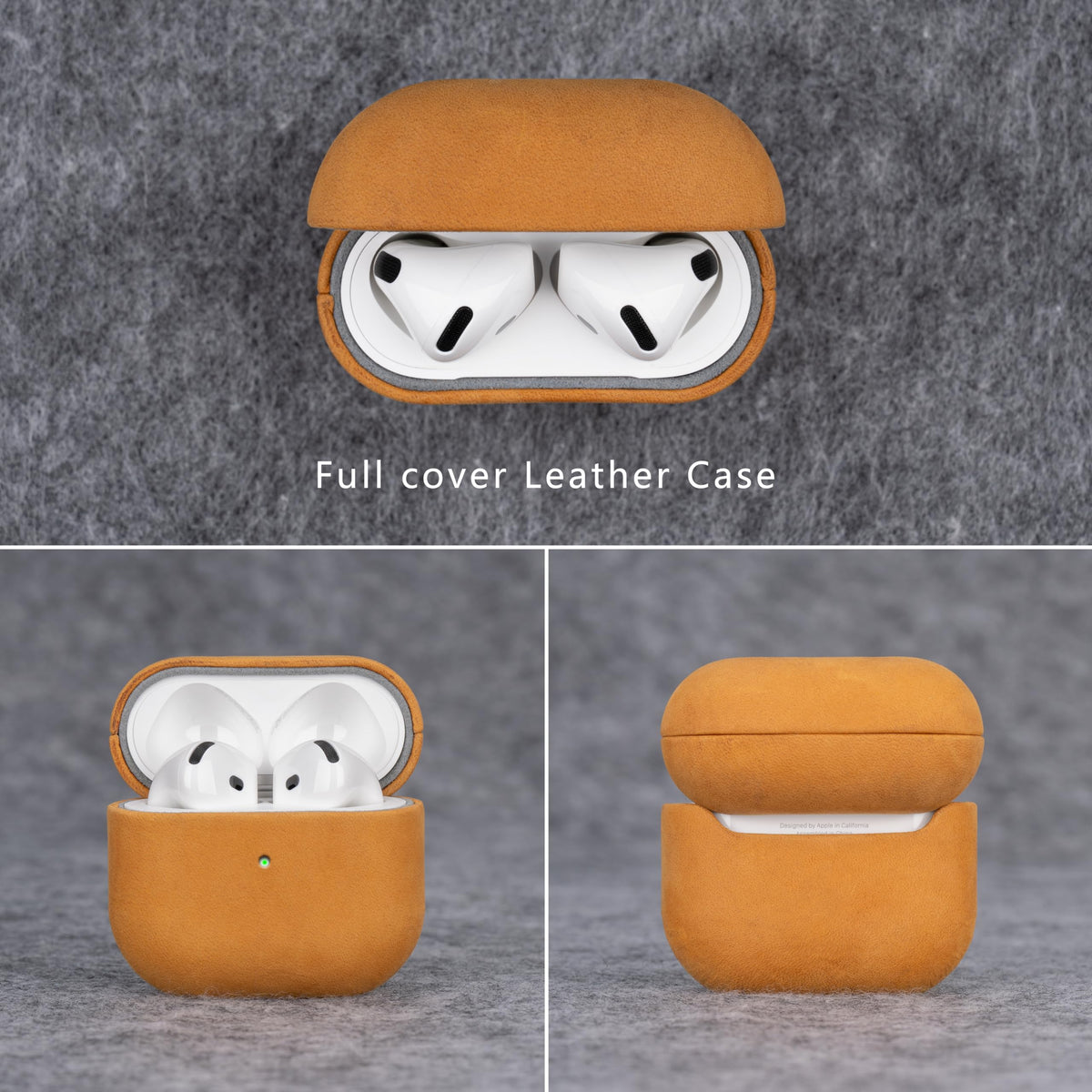 Maogoam AirPods 4 leather close-up reveals Crazy Horse grain and bronze patina