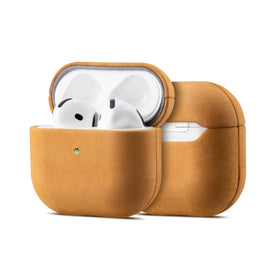 Maogoam AirPods 4 leather case front view showing vintage khaki leather for secure grip