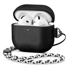 Maogoam AirPods 4 leather case with D-clip strap for quick attachment.