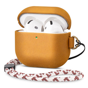 Maogoam AirPods 4 leather case with D-clip for secure attachment.