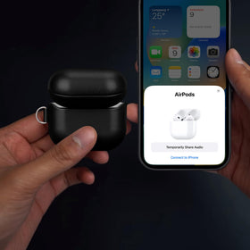 Maogoam AirPods 4 leather case with protective film resists scratches.