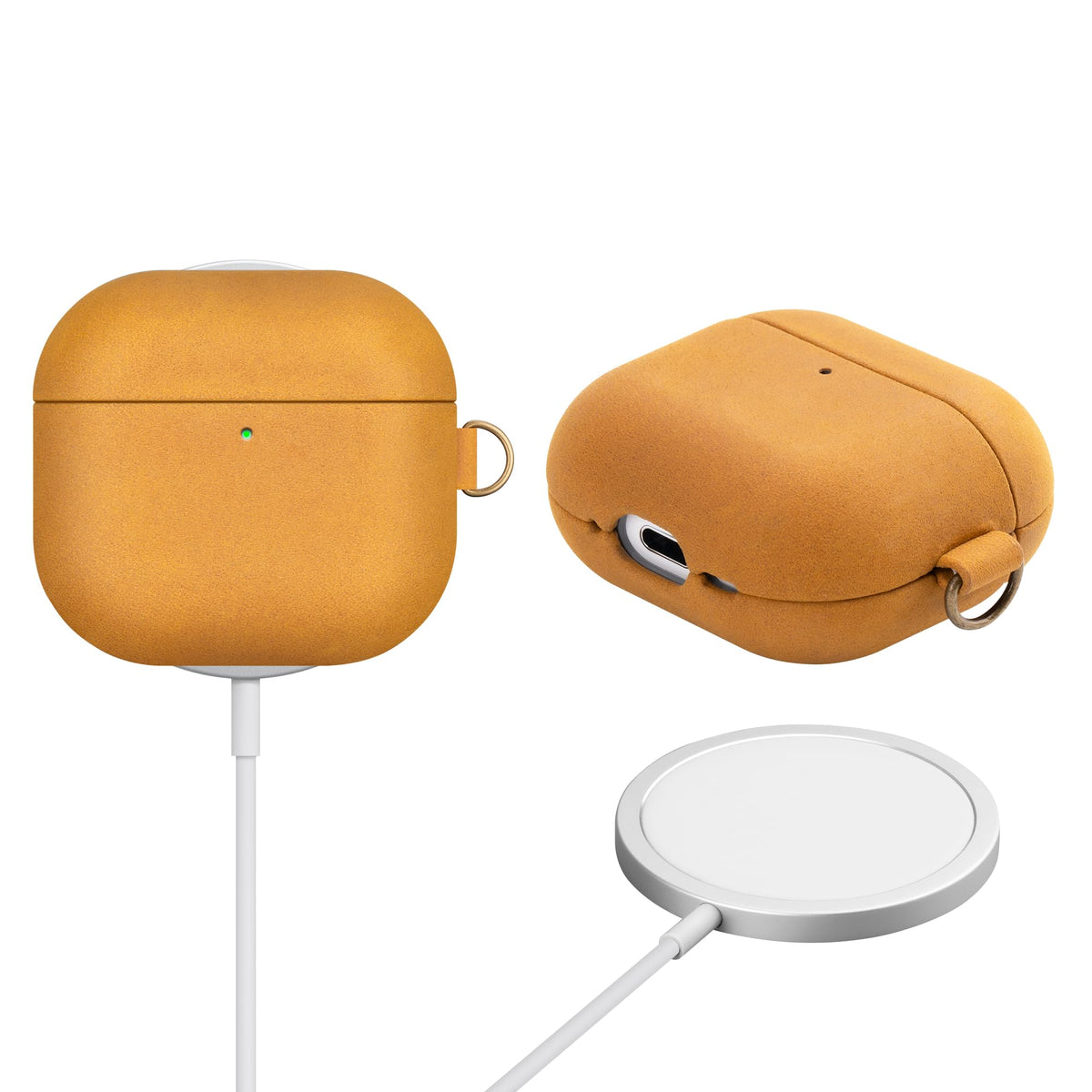 Maogoam AirPods 4 vintage patina leather highlights unique aging.