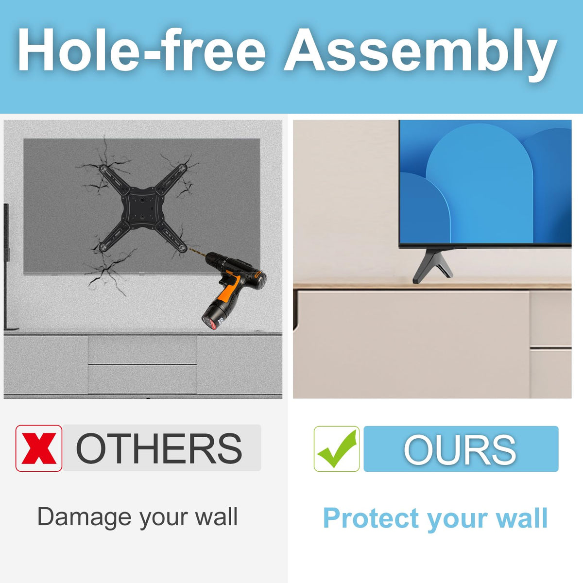 Maozhren anti-slip pad on TV legs protects surfaces and prevents sliding.