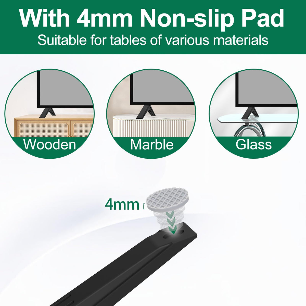 Maozhren TV leg next to ruler showing upgraded thicker longer dimensions