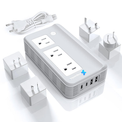 Mapambo converter front view showing sockets and ports for safe travel charging