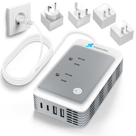 Mapambo front view European plug converter showing ports and compact benefits