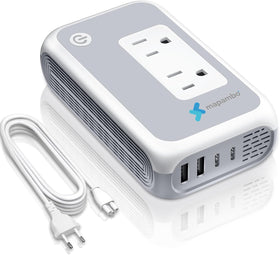 Mapambo front view showing AC outlets and USB ports for versatile charging