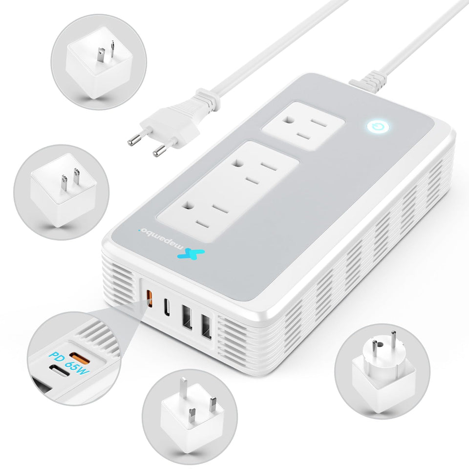 Mapambo front view with EU cable showing compact travel-ready power