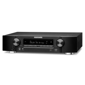 Marantz NR1510 front panel showcases slim design for compact home theaters.