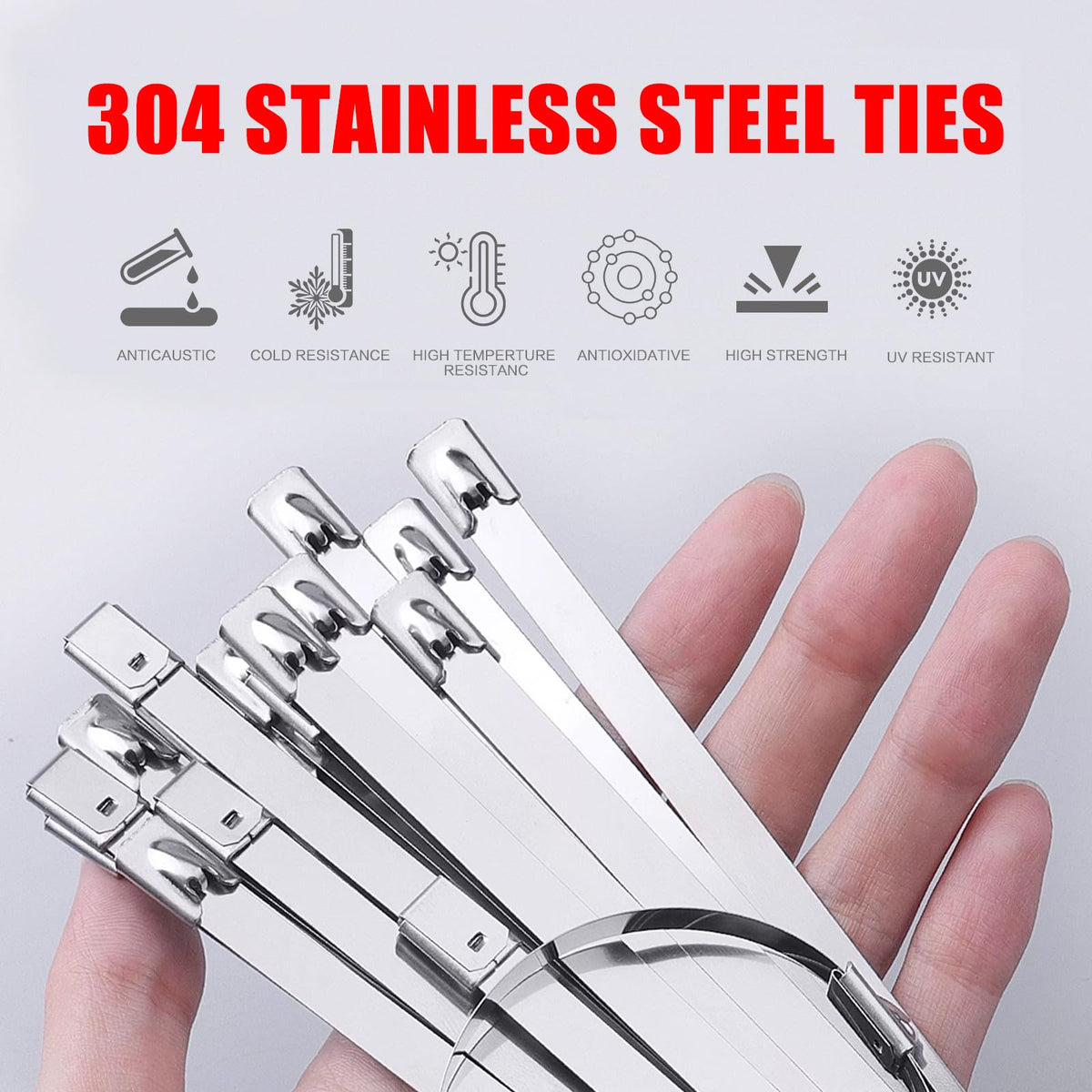 Marestyll stainless steel zip ties arrayed by 8, 12, 16 inch lengths for selection