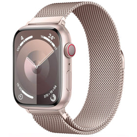 MARGE PLUS Apple Watch Milanese Loop in rose gold, close-up shows refined mesh and secure magnetic clasp