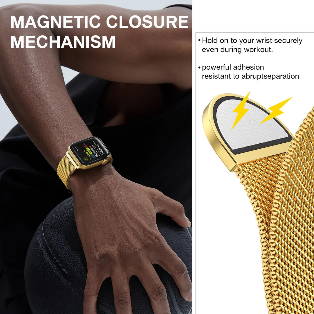 MARGE PLUS Milanese loop on wrist demonstrates breathable mesh design for comfort all day.