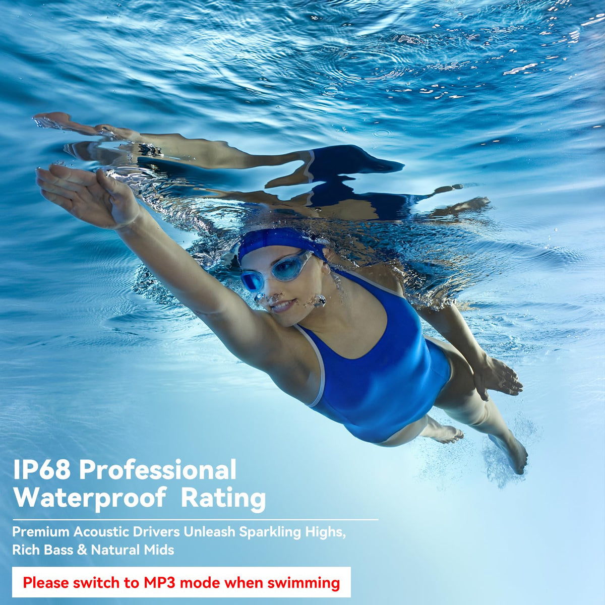MARLALL worn by swimmer underwater demonstrating secure fit and playback