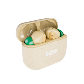 House of Marley charging case open with earbuds showing extended 24 hours benefit