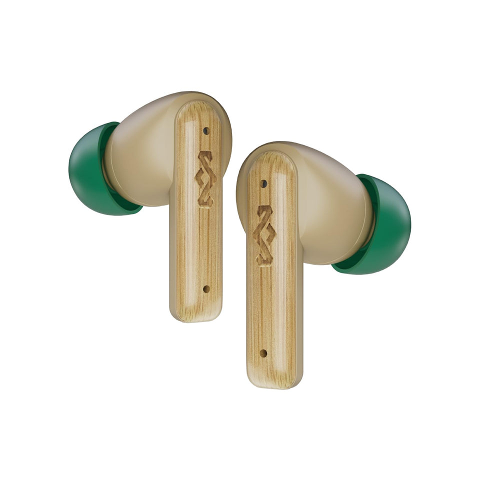 House of Marley front view cream earbuds showing sustainable design and comfort