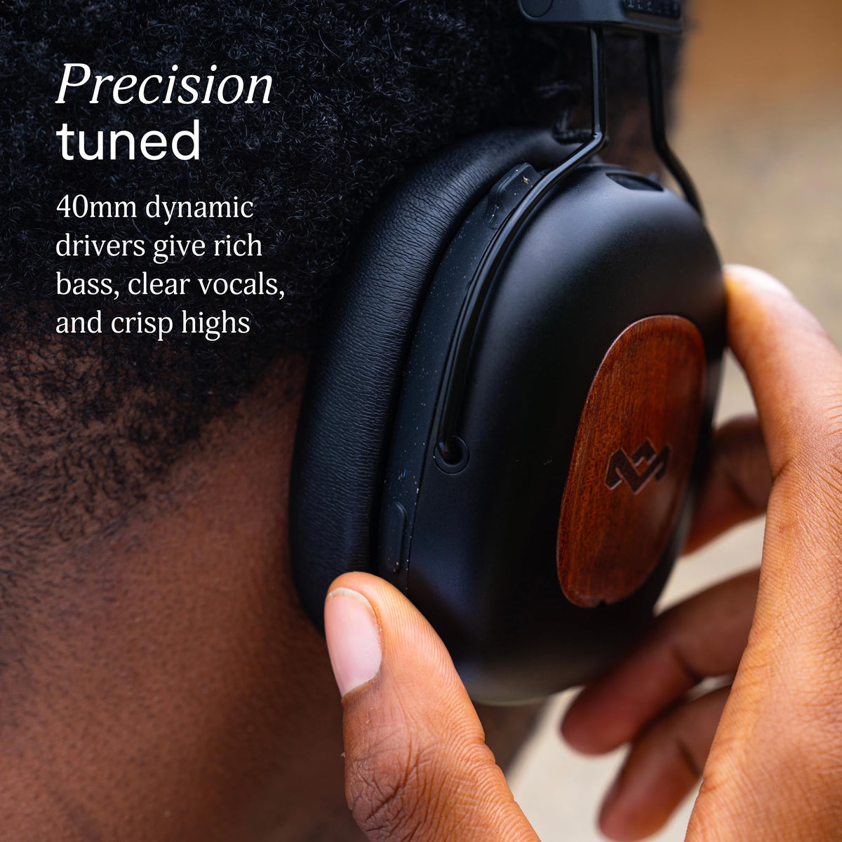 Marley Positive Vibration Rebel ANC headphones with wood-detail frame
