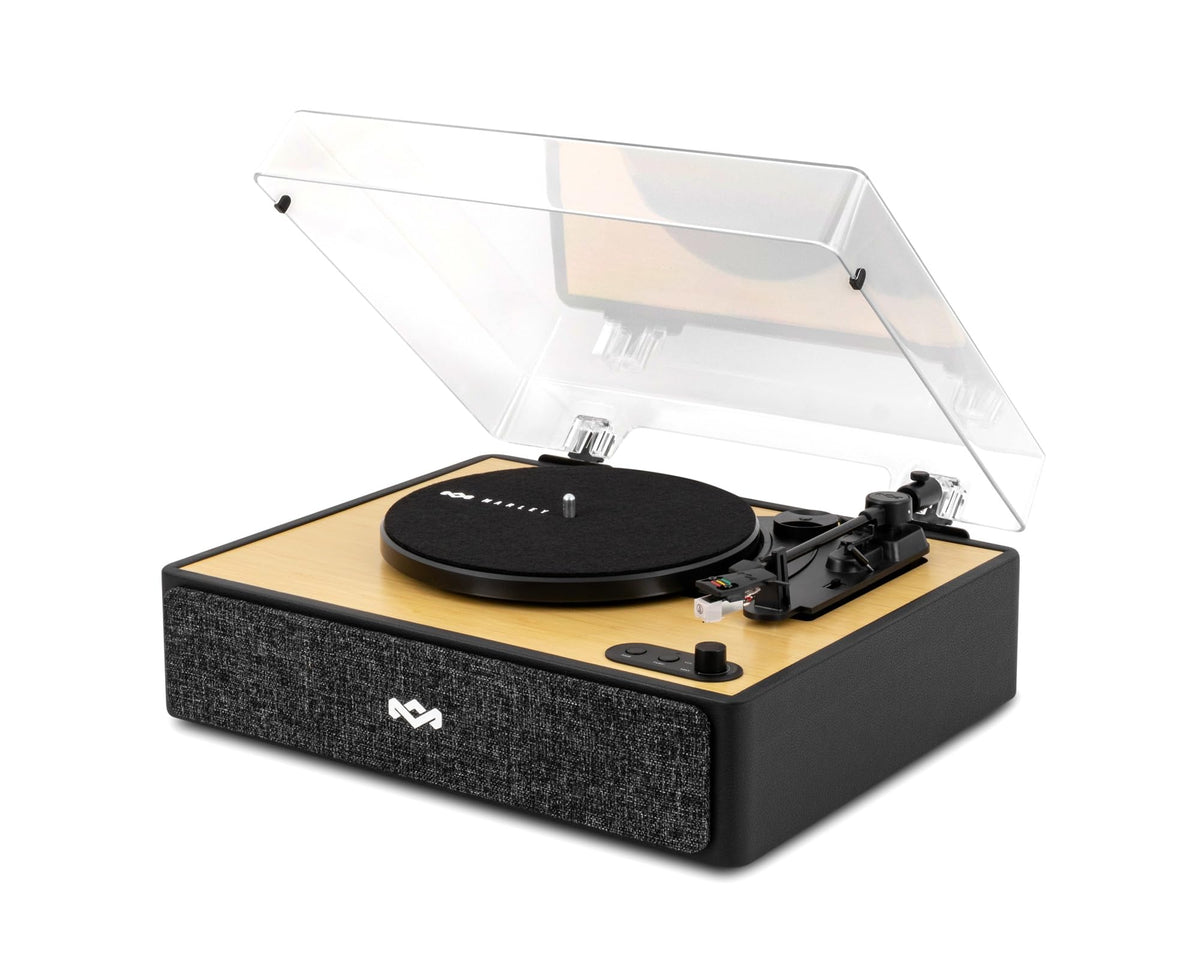Marley Rise Up turntable with bamboo finish for eco-friendly style.