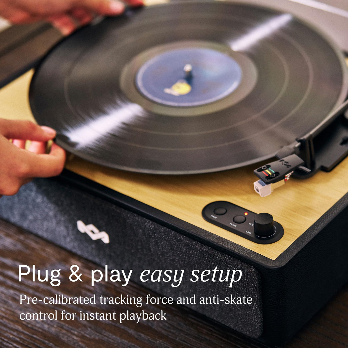 Dust cover protects platter and stylus during casual listening.