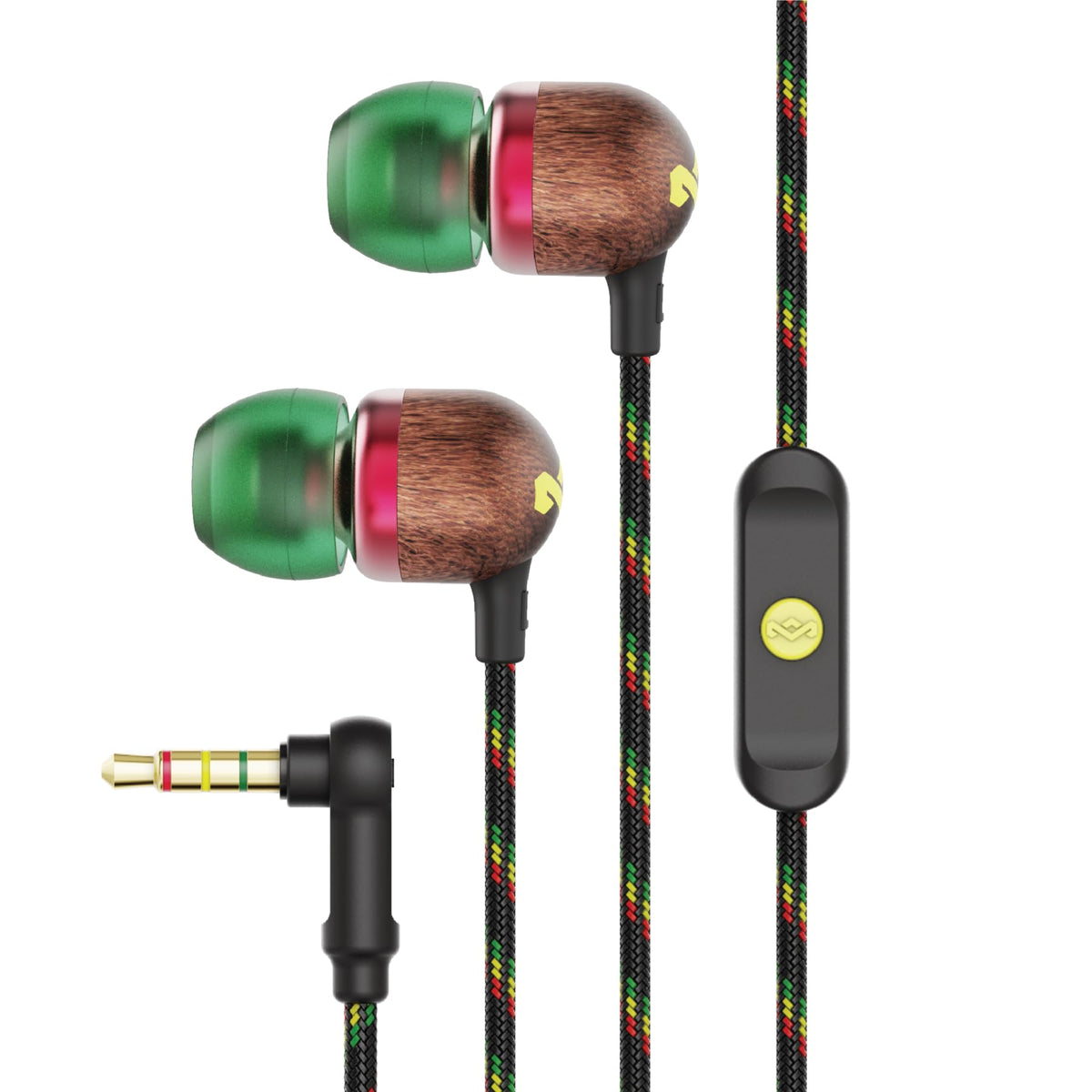 Marley Smile Jamaica earbuds front view highlighting balanced sound for daily listening.