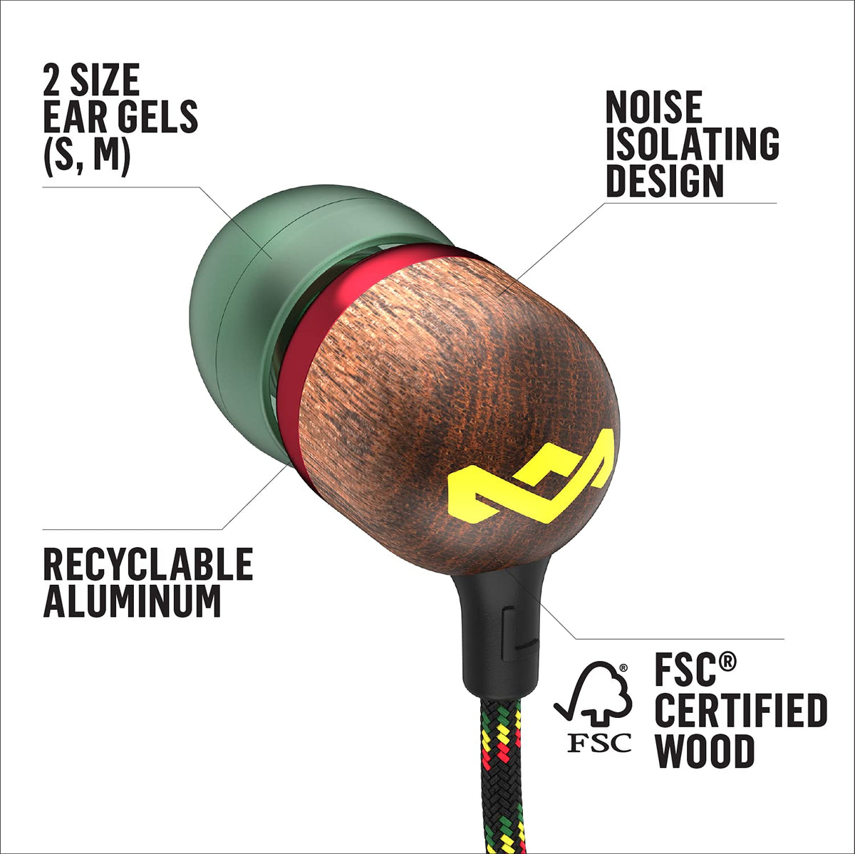 Marley Smile Jamaica earbuds microphone closeup emphasizing hands-free calling feature.
