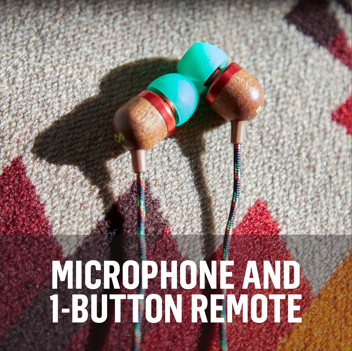 Marley Smile Jamaica earbuds recyclable aluminum housing closeup for eco-friendly build.