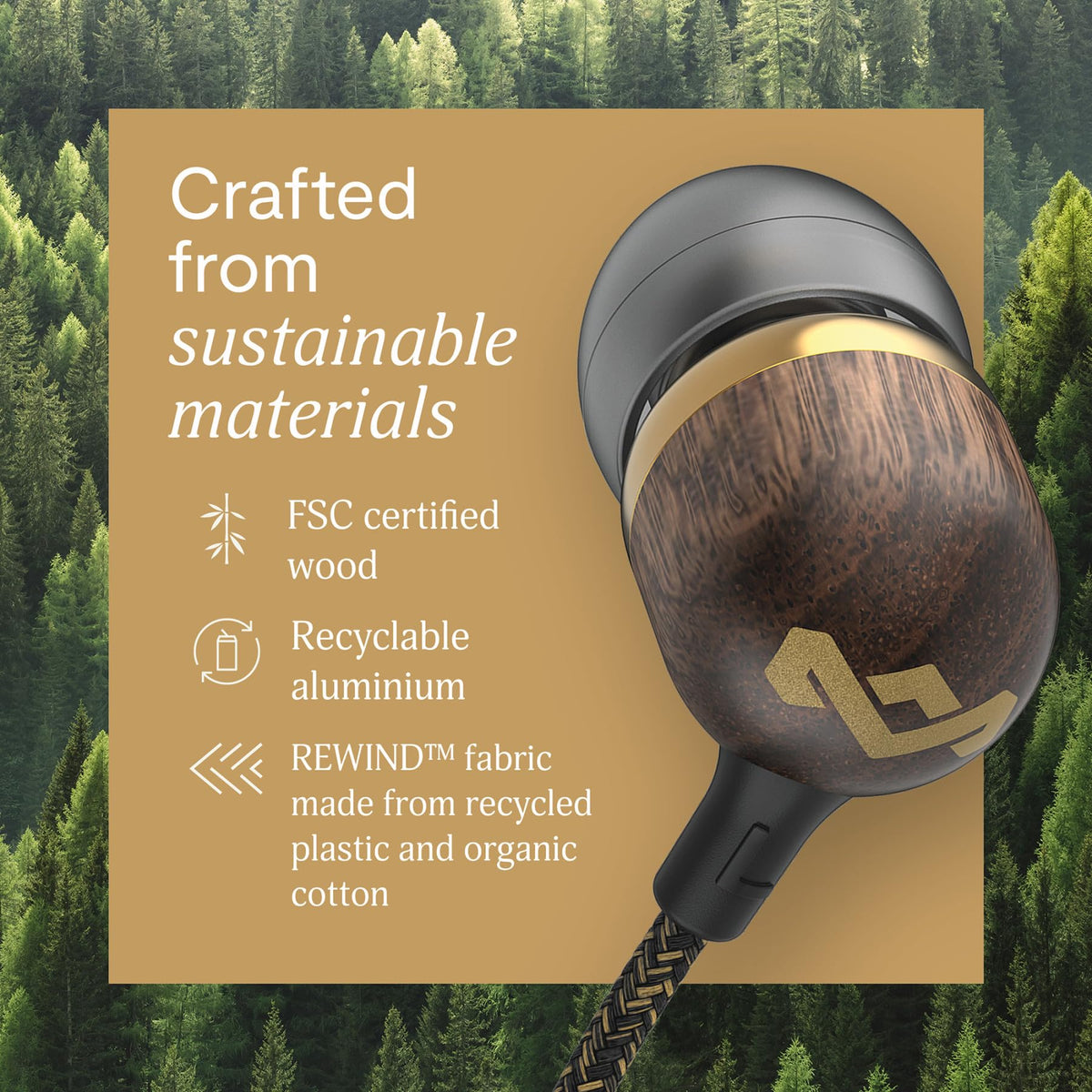 Brass accents and sustainable materials highlight Marley’s eco-conscious design.