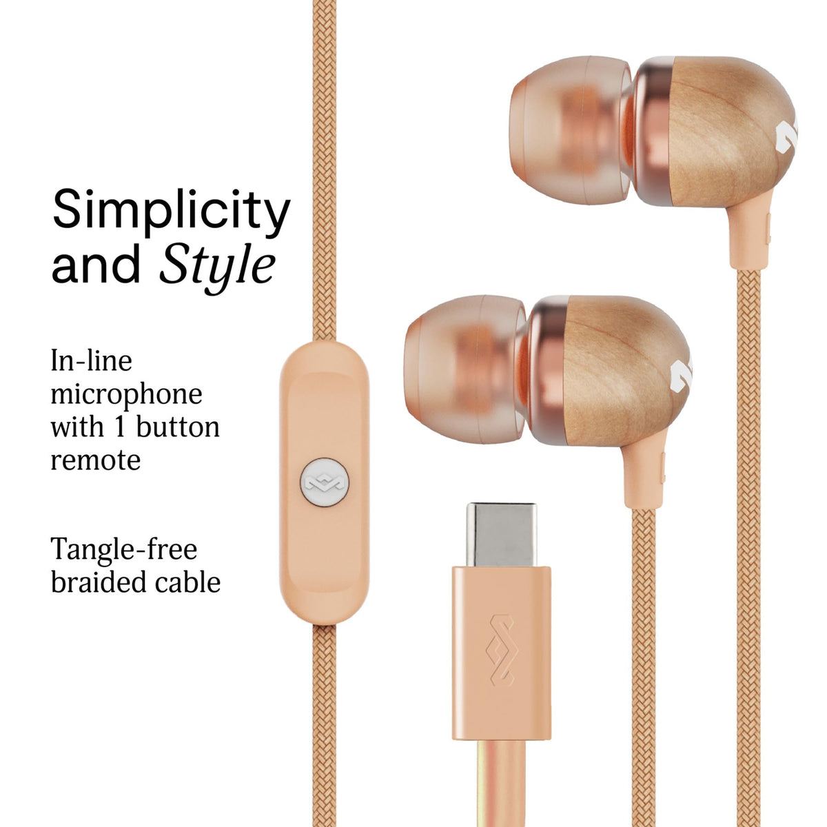Marley Smile Jamaica USB-C plug headphones close-up showing direct compatibility