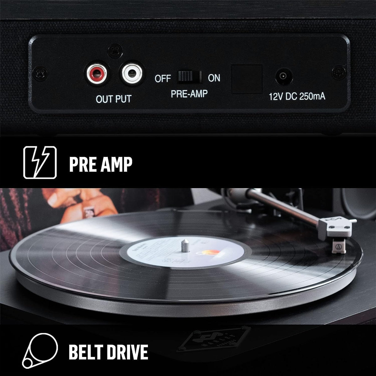 Bluetooth connection in action with Marley Stir It Up turntable for wireless pairing.