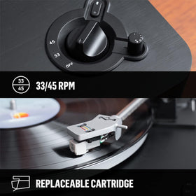 Rewind fabric panel on Marley Stir It Up turntable showcasing reclaimed materials.