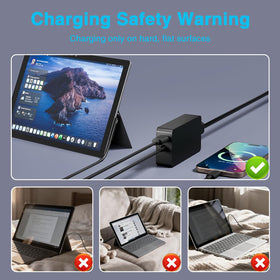 MARSDOCK adapter plugged into a Surface Book in use demonstrating dependable power