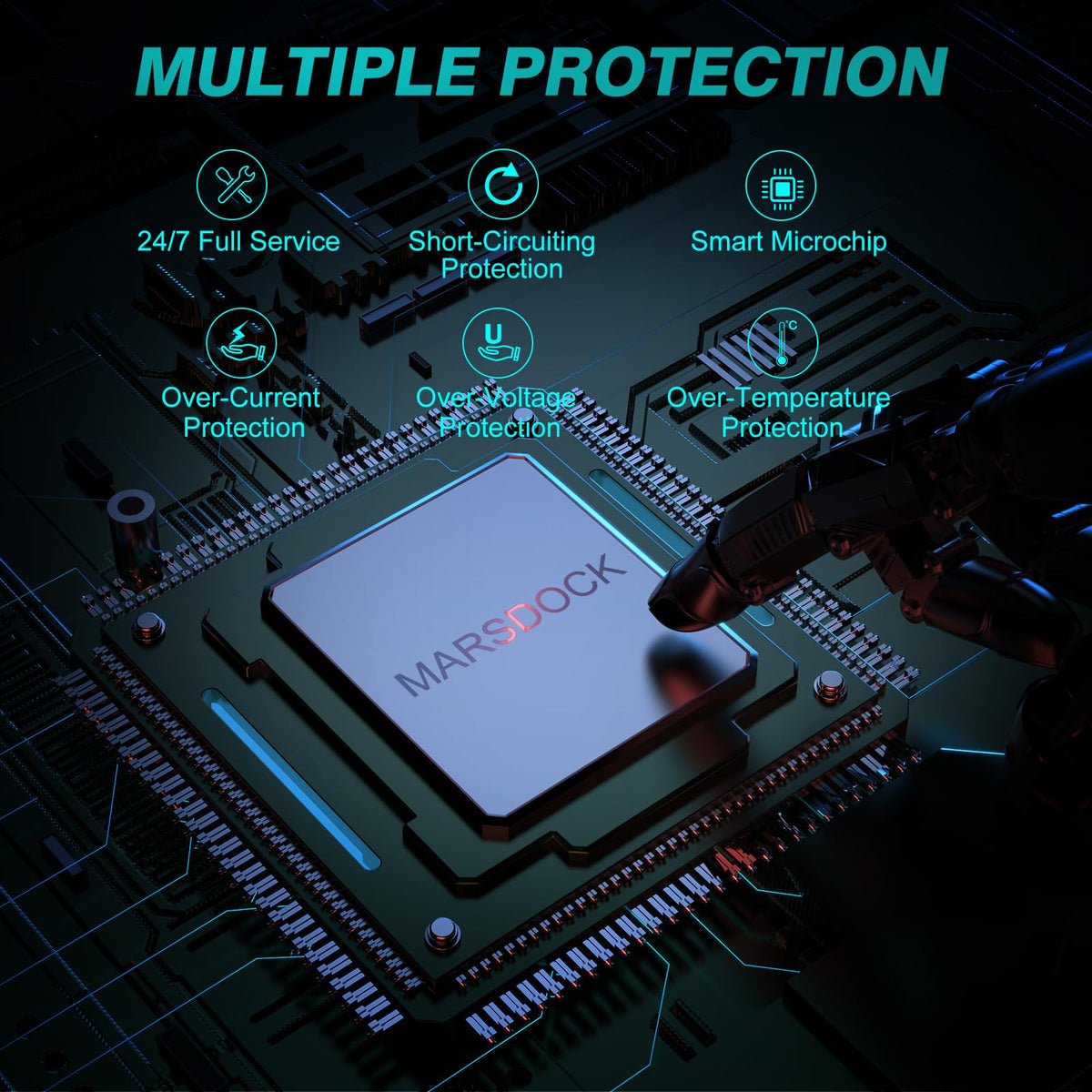 MARSDOCK adapter plugged into Surface Laptop illustrating secure power delivery