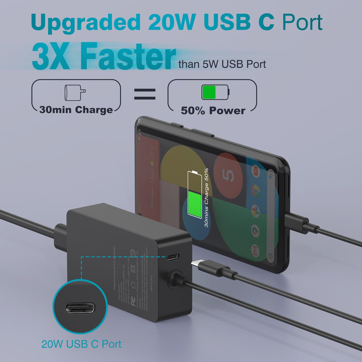 MARSDOCK detail of 20W USB-C port for fast phone charging and accessory power