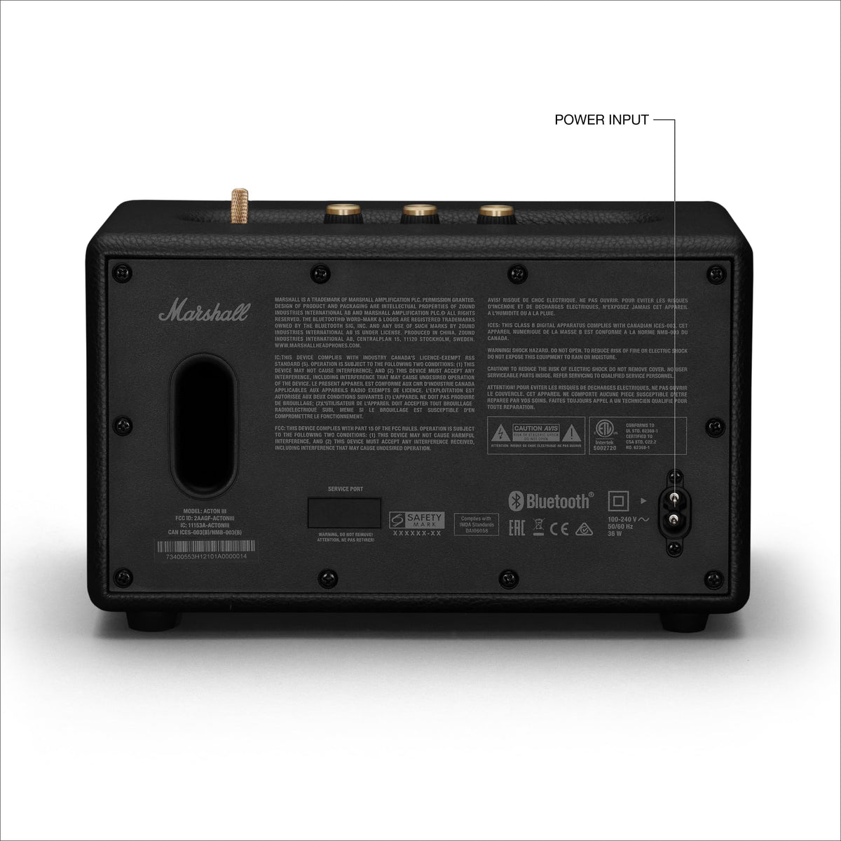 Marshall Acton III PVC-free construction with 70% recycled plastic on display.