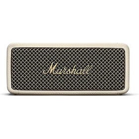 Marshall Emberton II Cream front view, ideal for outdoor listening with long battery life.