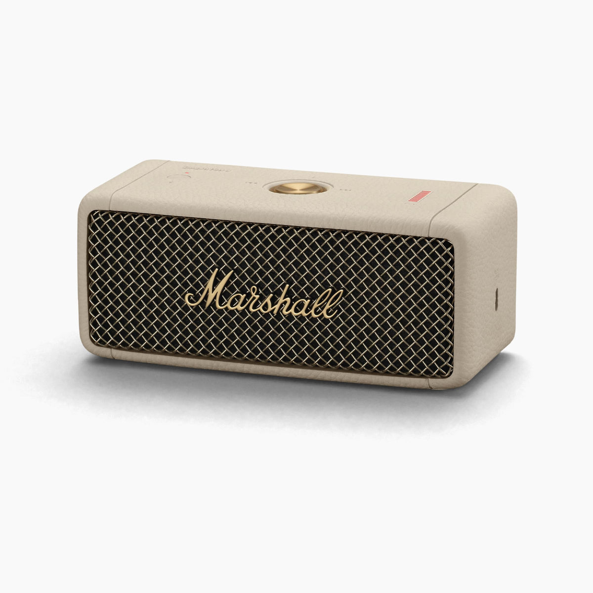 Marshall Emberton II Cream grille close-up, iconic Marshall styling and durable metal grille.