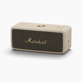 Marshall Emberton II Cream grille close-up, iconic Marshall styling and durable metal grille.